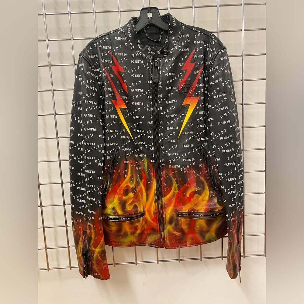 PHILIPP PLEIN Men’s Leather Motorcyle Leather Jacket